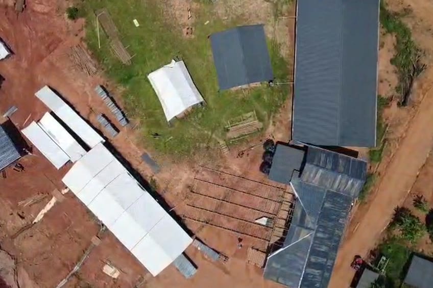 The exploration field camp at Sela Creek, drone still