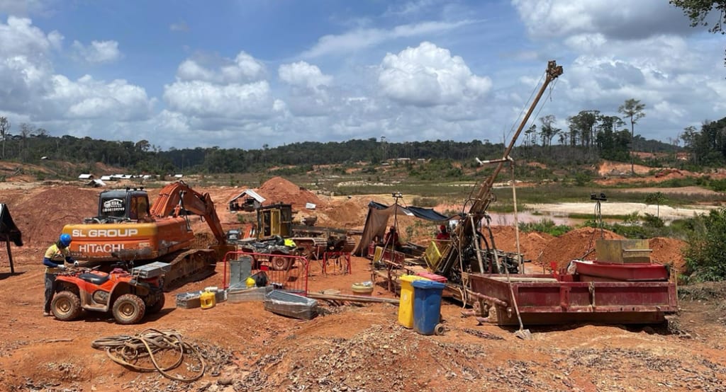 Drill rig operating at the Stranger Target, Sela Creek Gold Project, Suriname.