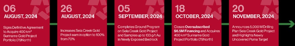 2024 corporate milestone timeline banner for Miata Metals.