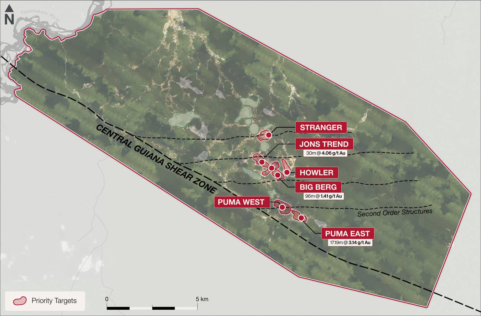 Sela Creek prospect areas over satellite imagery
